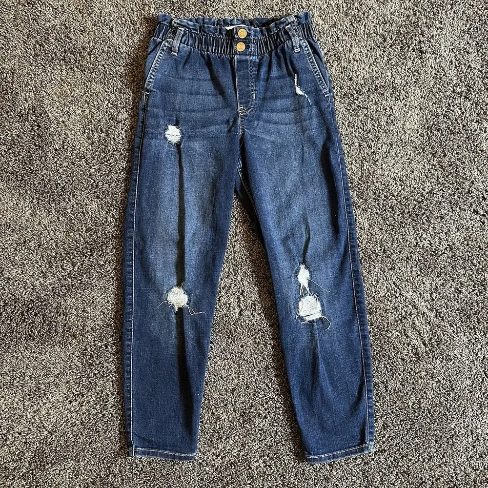 Abercrombie Kids High-Rise Mini Mom Jeans Slim 11/12 Distressed Pull On Preppy